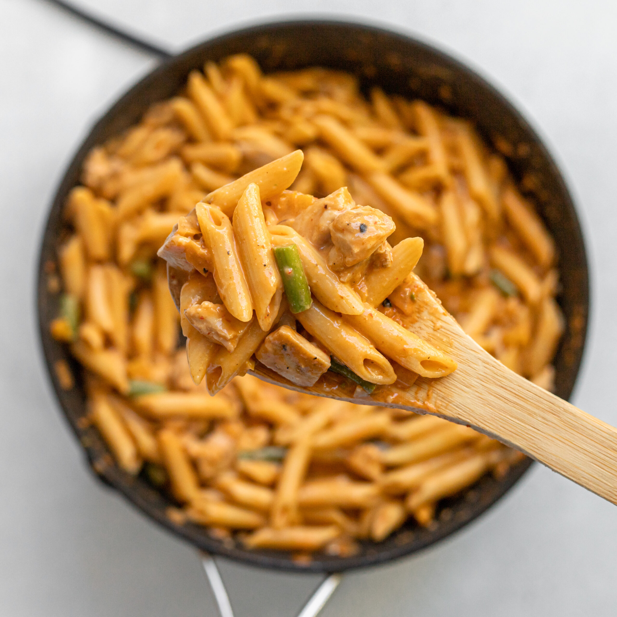 Spicy Creamy Chipotle Pasta with Roasted Vegetables